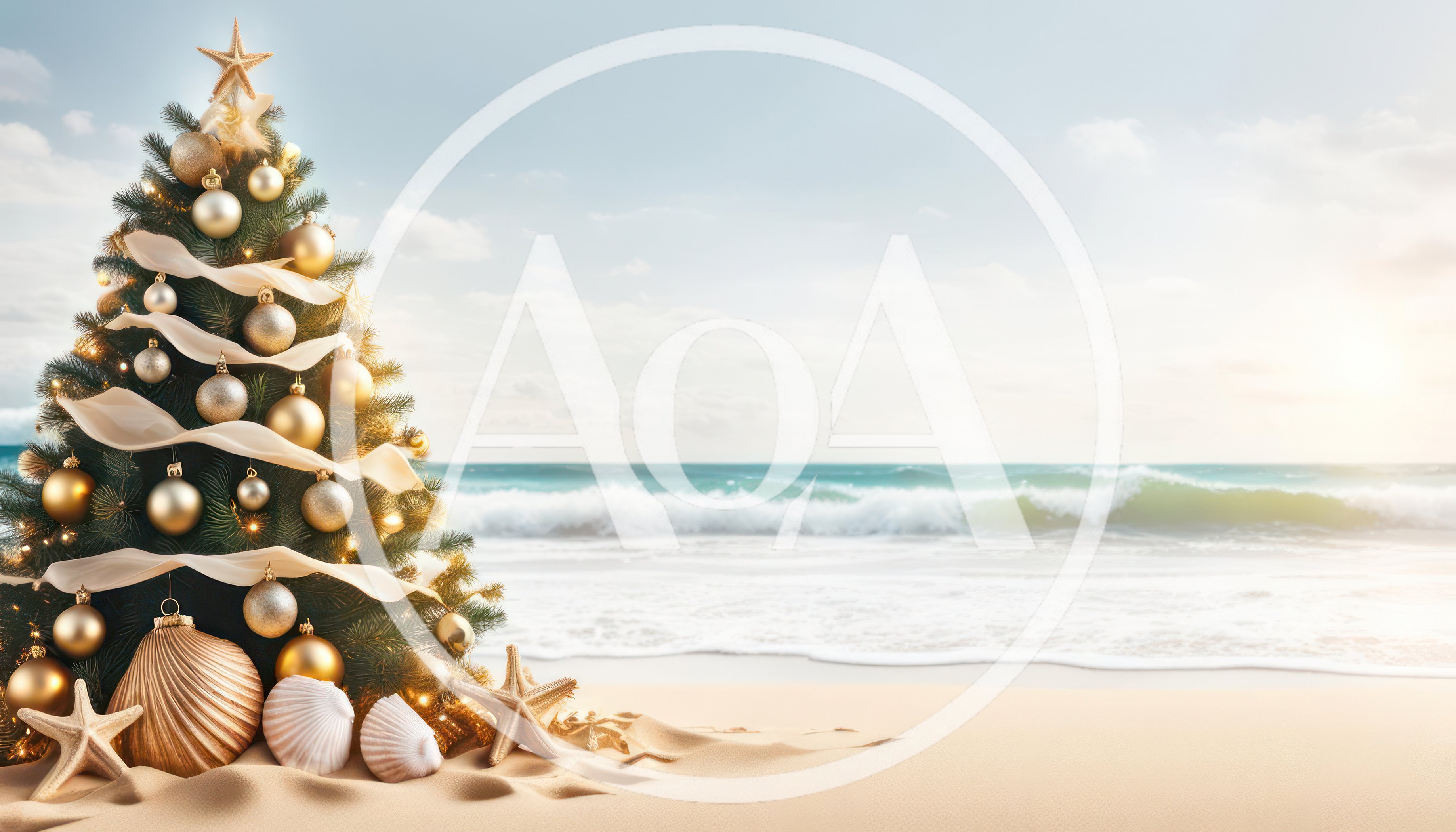 Christmas Tree Decorated With Ornaments On A Tropical Beach
