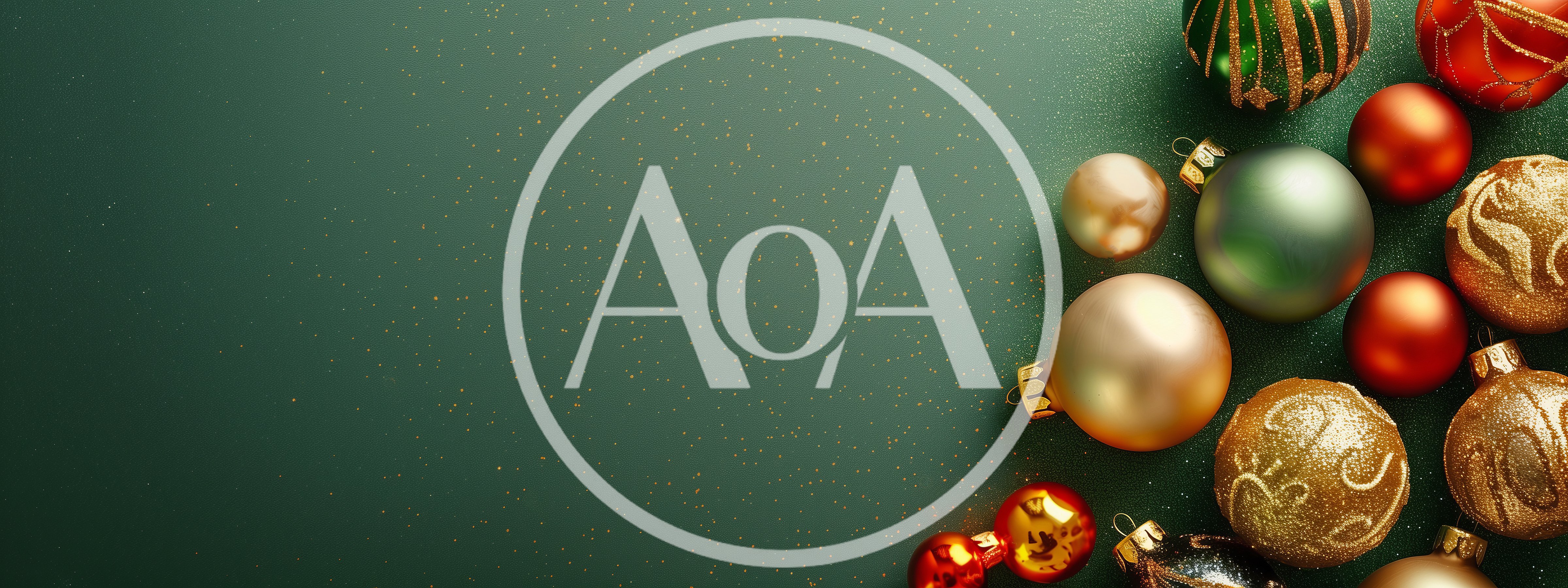 Christmas Ornaments Arranged on a Green Glittery Background