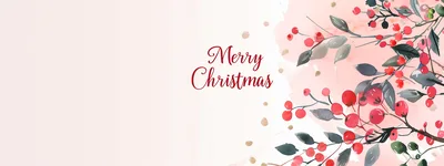 Merry Christmas Greeting Card With Watercolor Berries