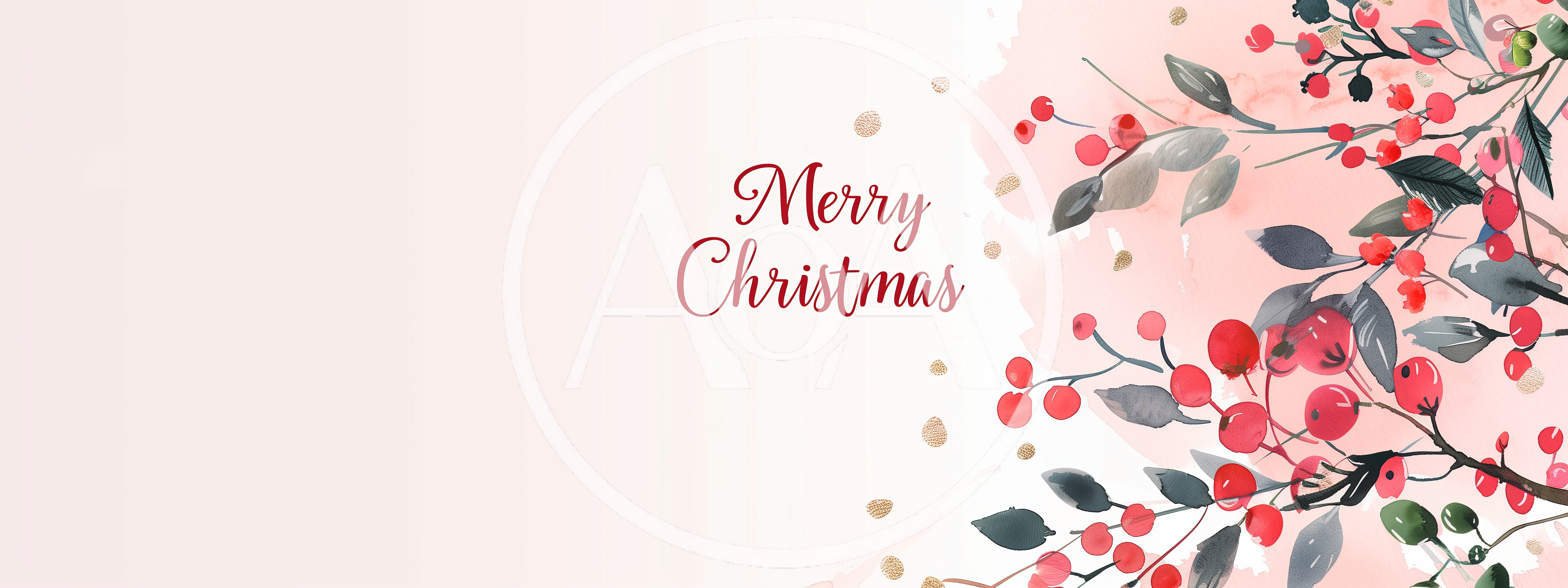 Merry Christmas Greeting Card With Watercolor Berries