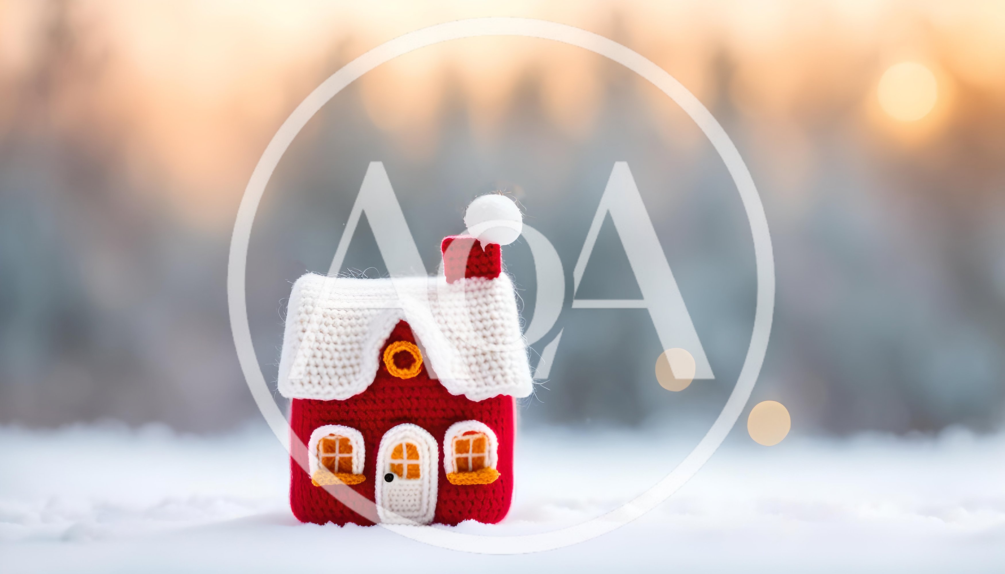Crocheted Toy House In Snowy Winter Landscape