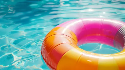 Colorful Inflatable Pool Float Floating On Water