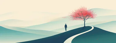 Minimalist Illustration Of A Person Walking Toward A Tree