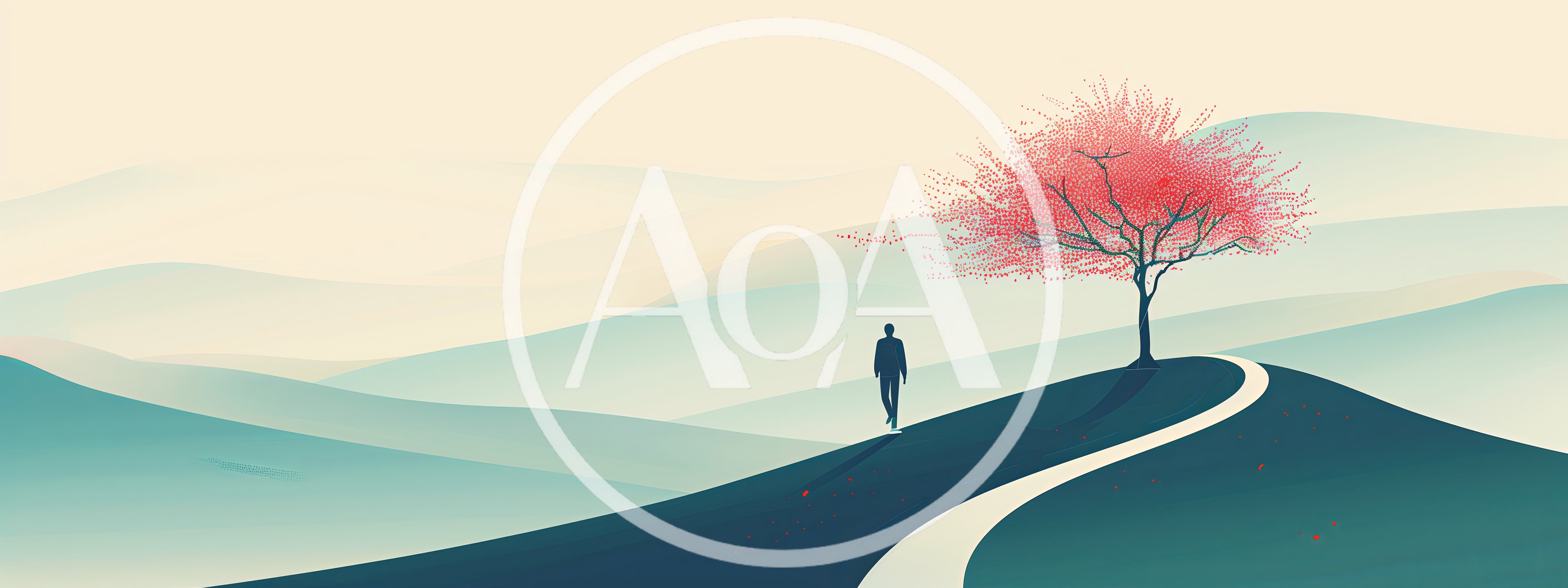 Minimalist Illustration Of A Person Walking Toward A Tree