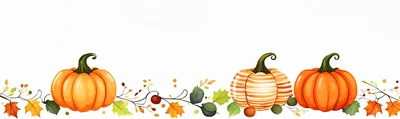 Autumn Pumpkin Border With Fall Leaves And Berries