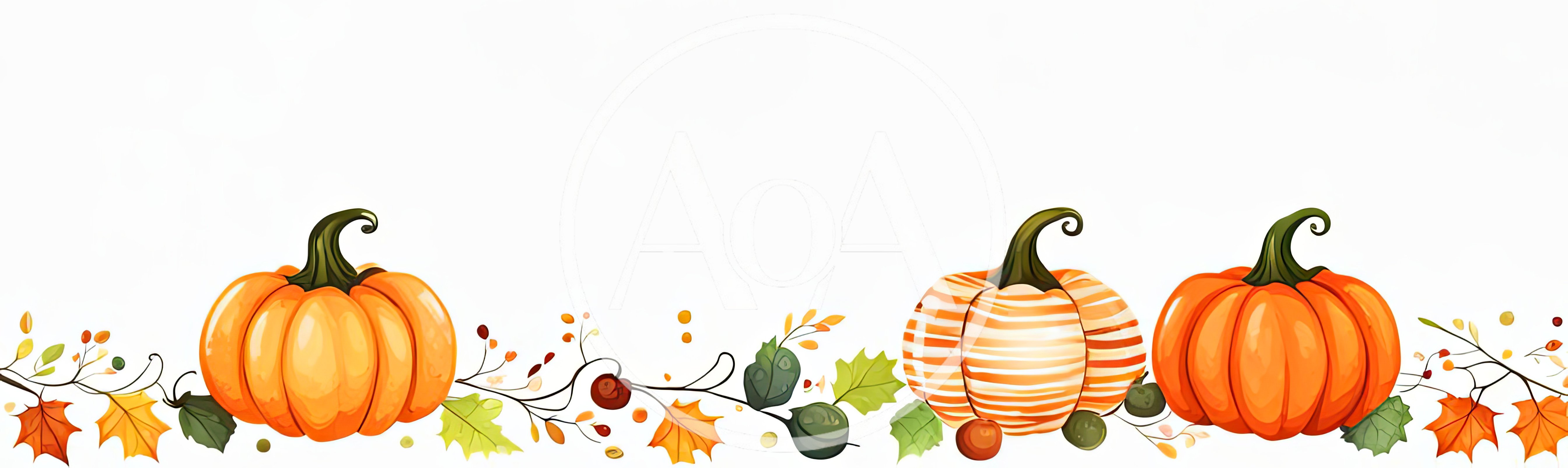 Autumn Pumpkin Border With Fall Leaves And Berries