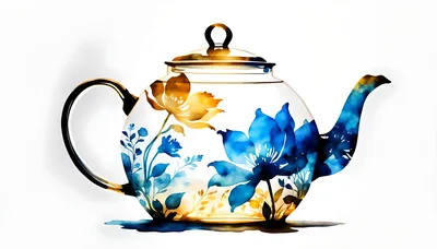Watercolor Floral Teapot Illustration On White Background