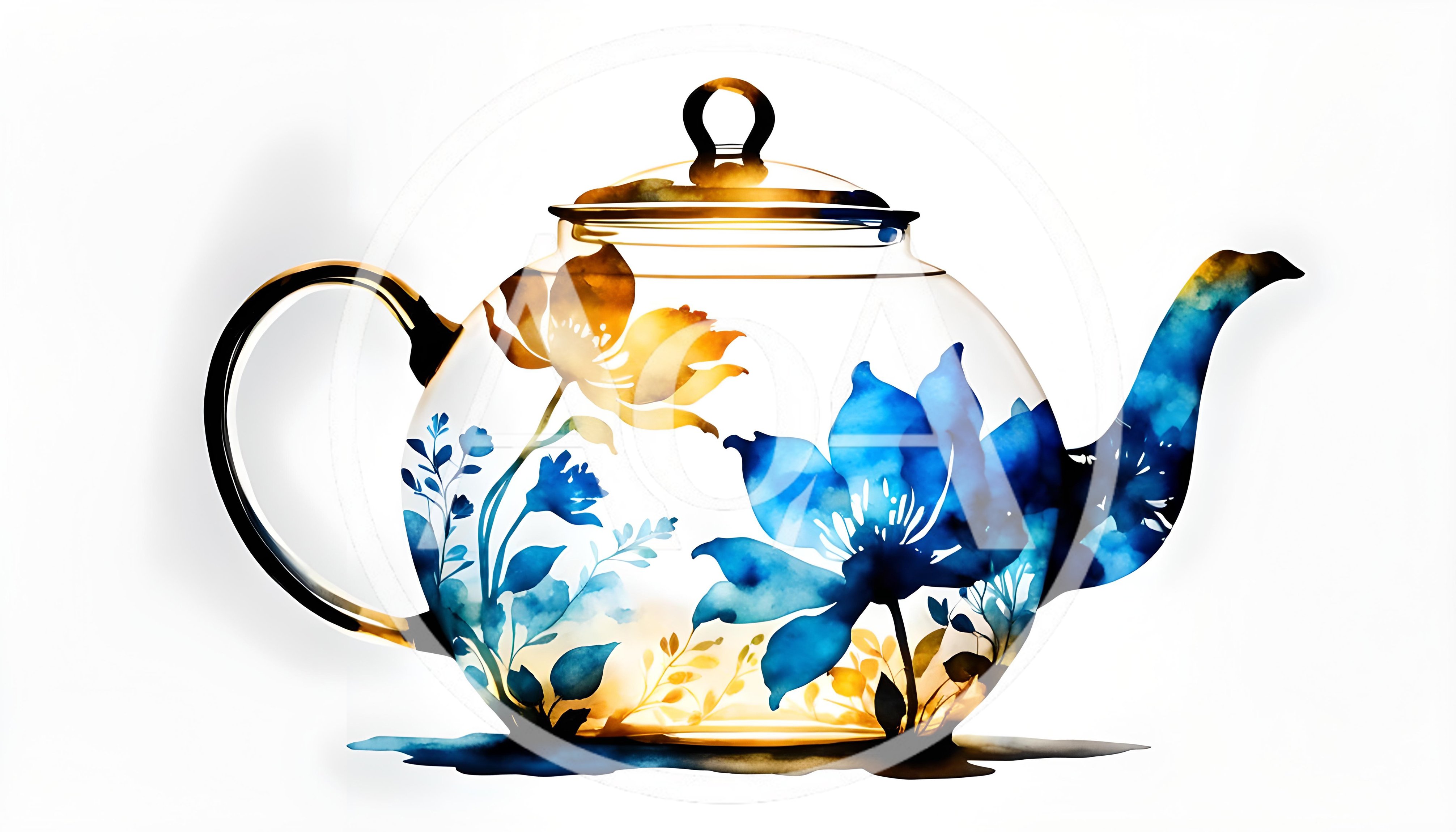 Watercolor Floral Teapot Illustration On White Background