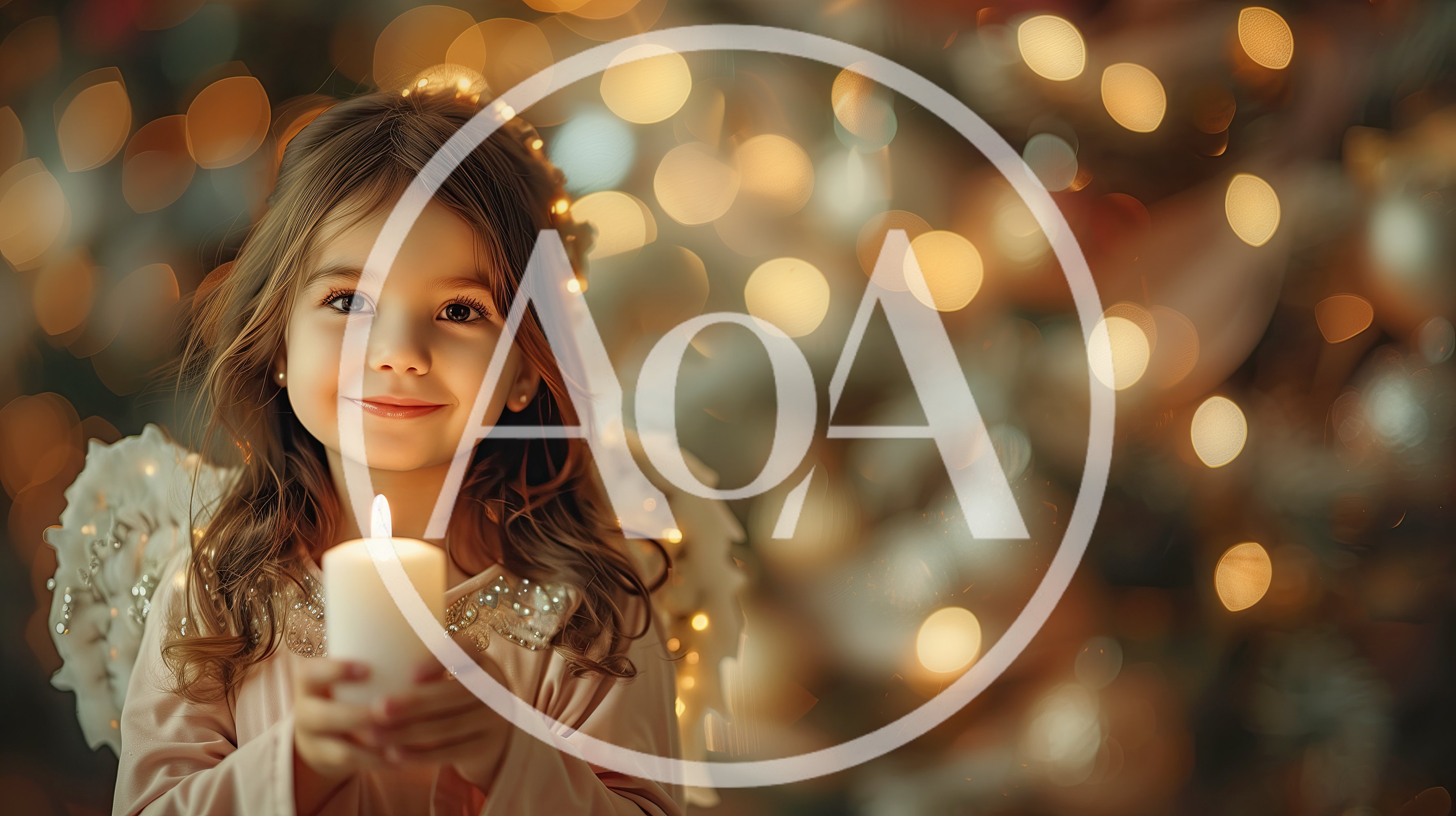 Little Girl Dressed As An Angel Holding A Candle