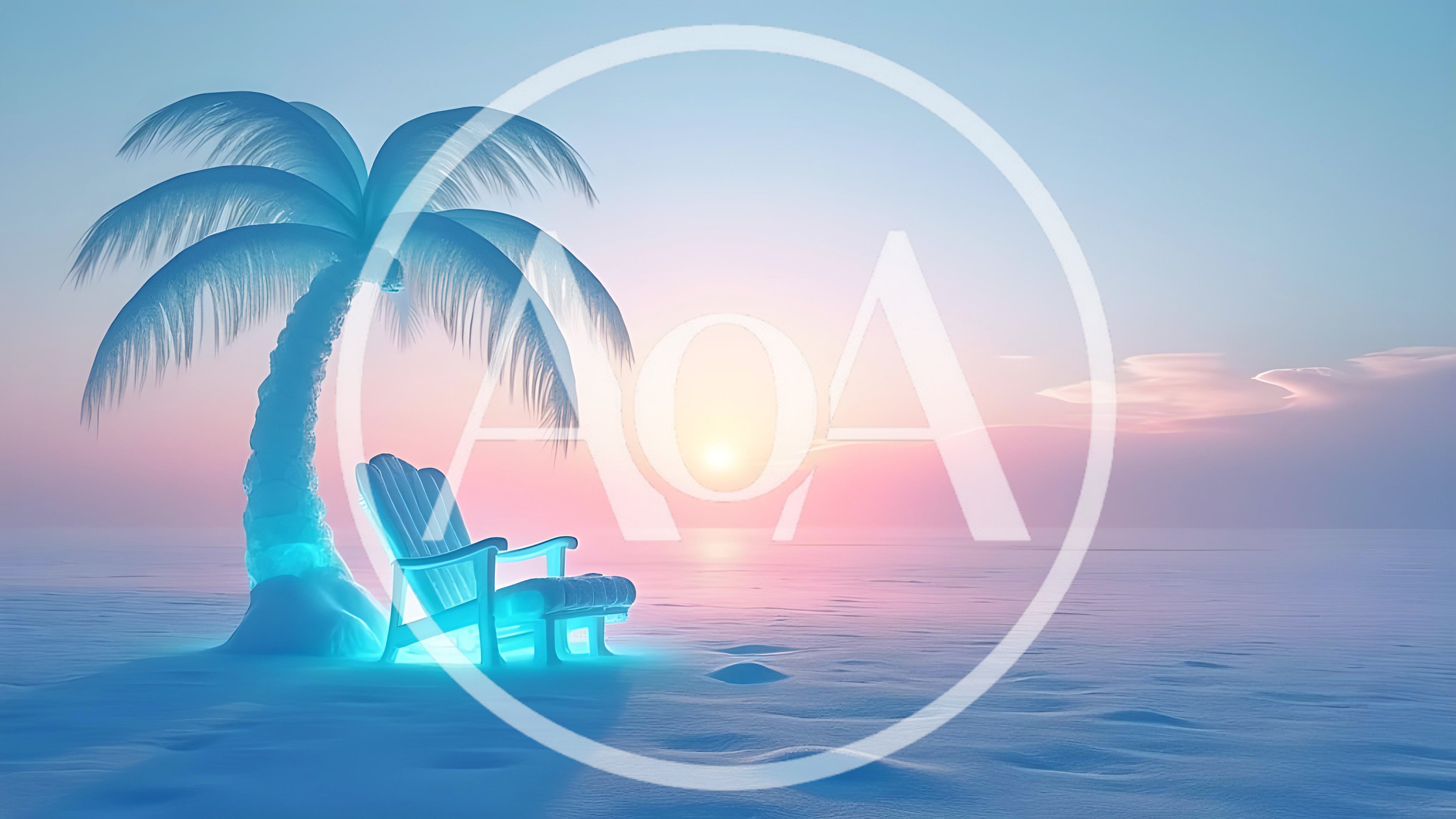 Ice Sculpted Palm Tree And Chair On Snowy Beach