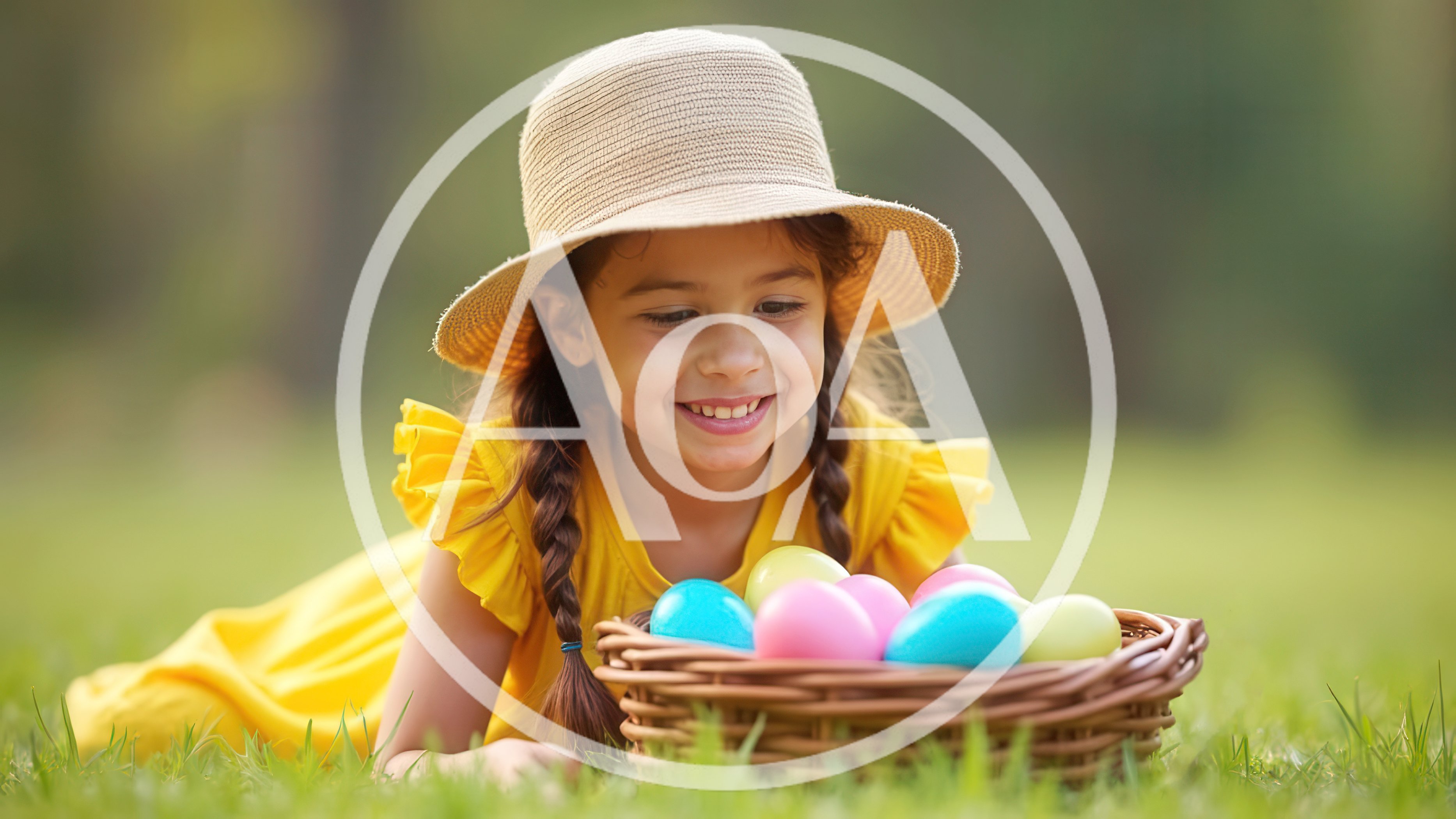 Little Girl With Easter Basket In Grass