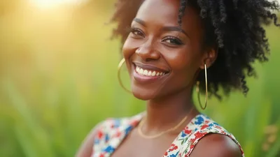 Smiling Young Black Woman Outdoors