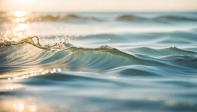 Golden Hour Ocean Waves Rolling At Sunset