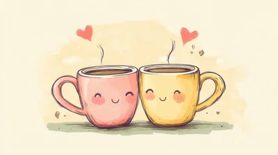 Cute Cartoon Coffee Mugs With Hearts