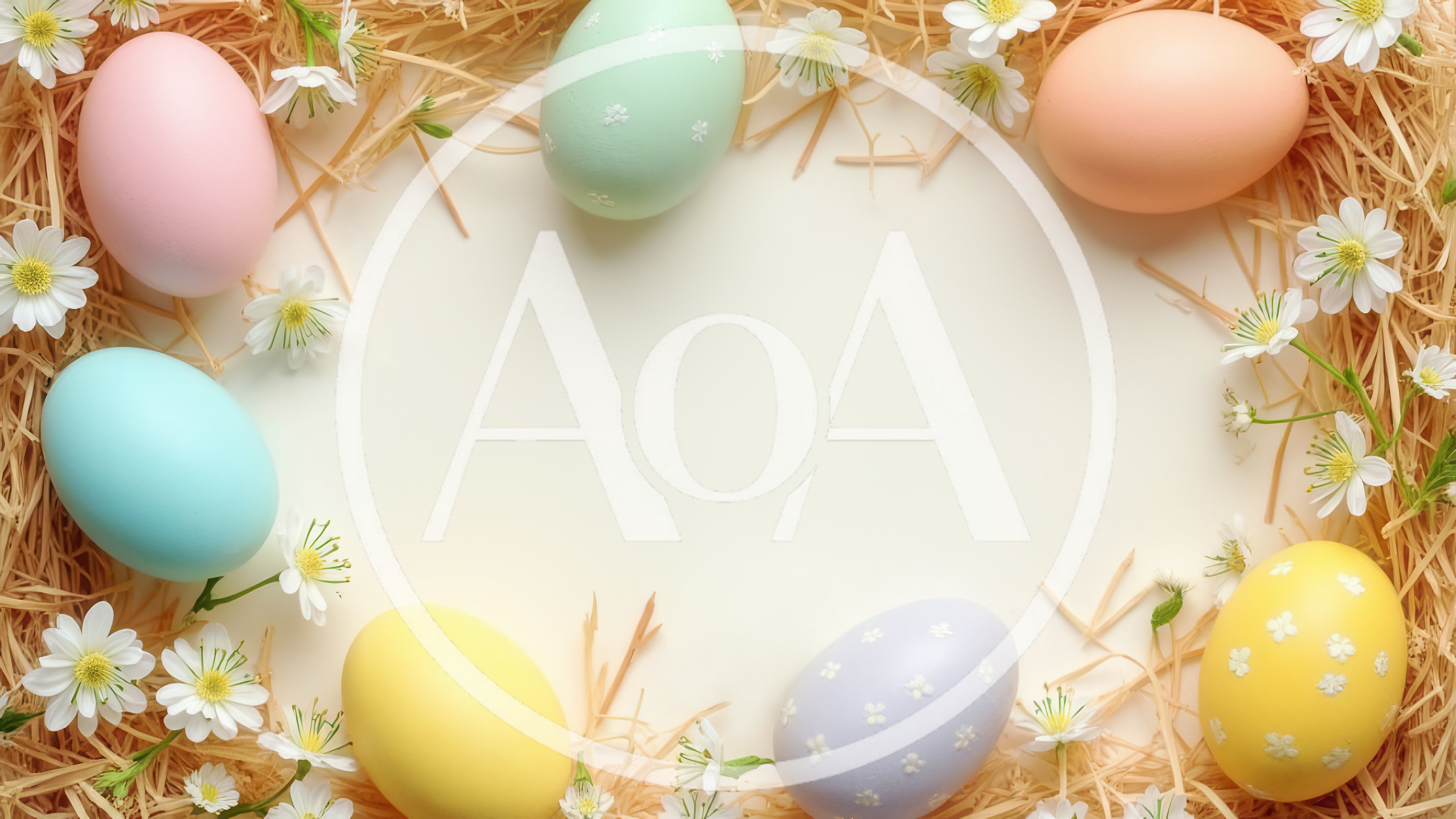 Easter Eggs Arranged In A Floral Straw Frame