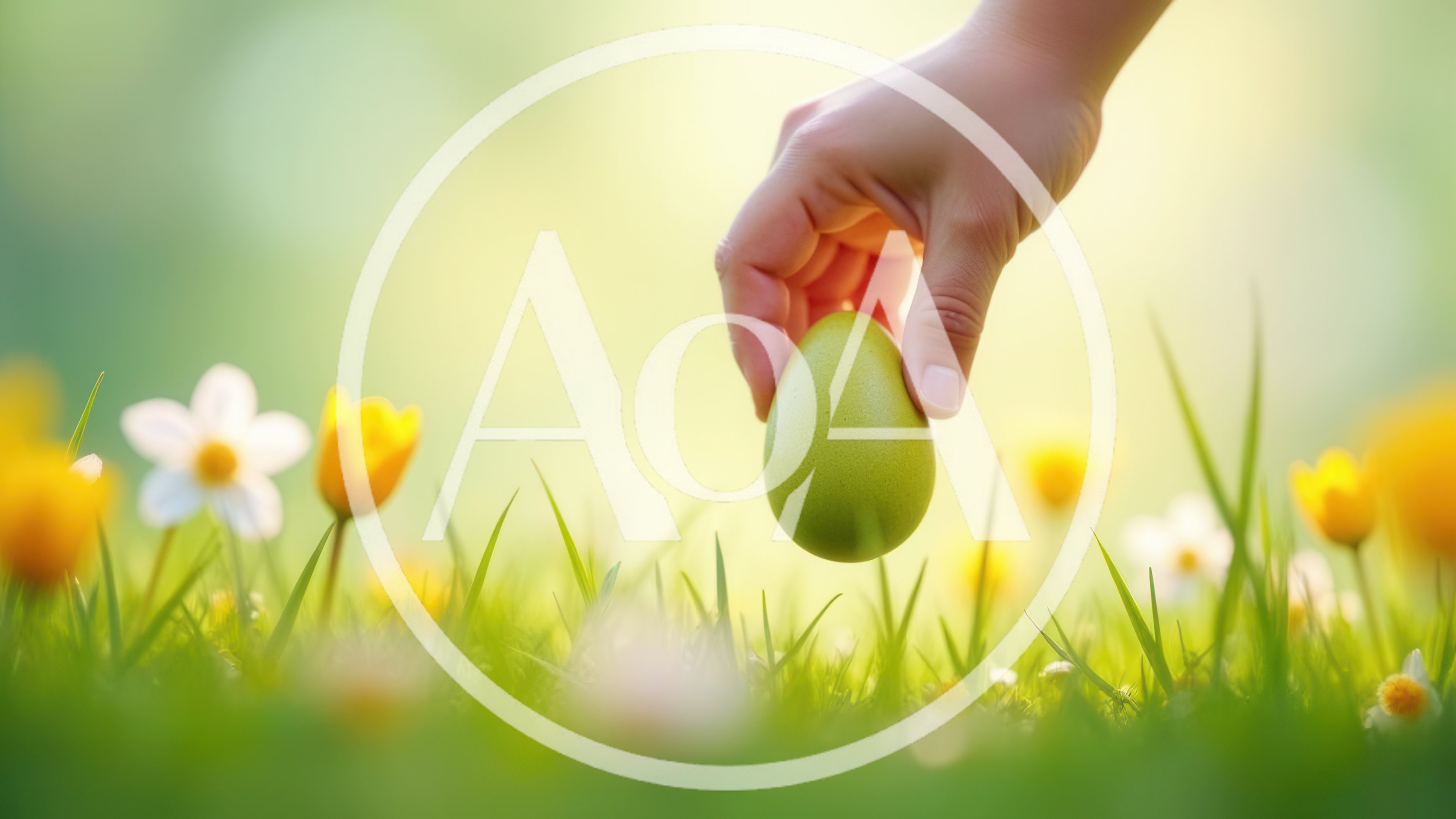 Hand Placing A Green Easter Egg In The Grass