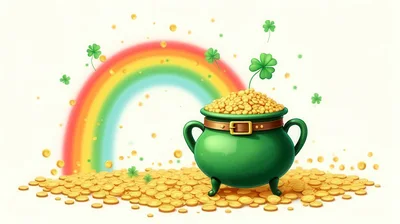 Pot of Gold with Rainbow and Shamrocks