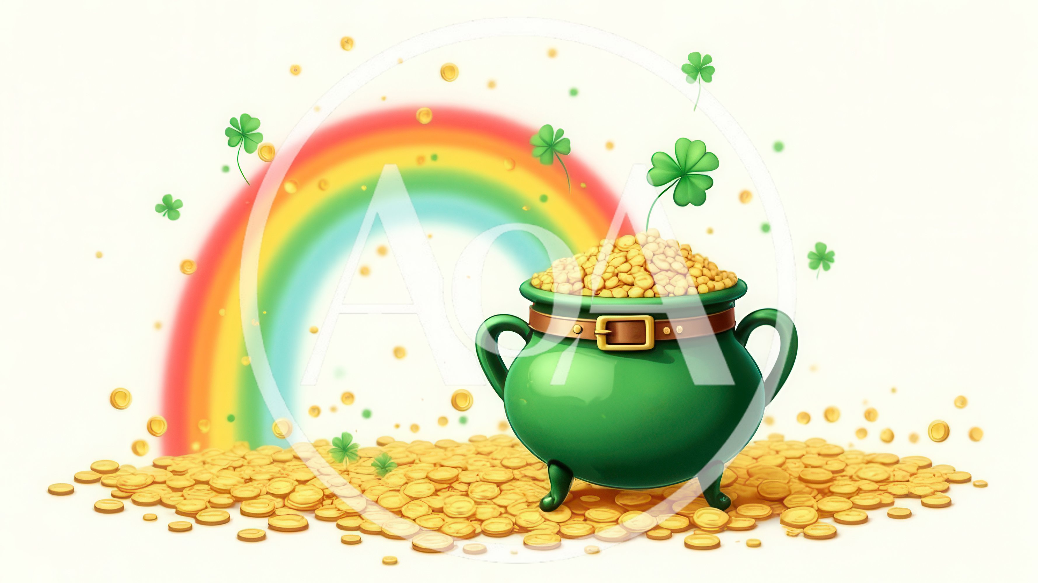 Pot of Gold with Rainbow and Shamrocks