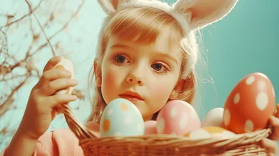 Young Girl Wearing Bunny Ears Holding Easter Basket