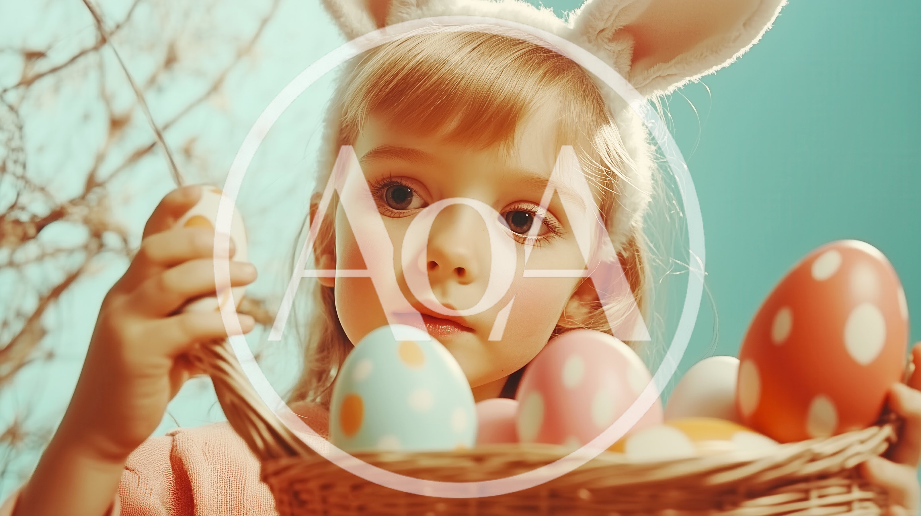 Young Girl Wearing Bunny Ears Holding Easter Basket