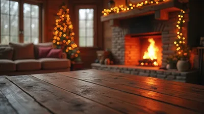 Cozy Living Room With Christmas Tree And Fireplace
