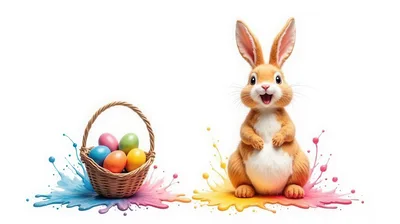 Cute Easter Bunny With Colorful Egg Basket