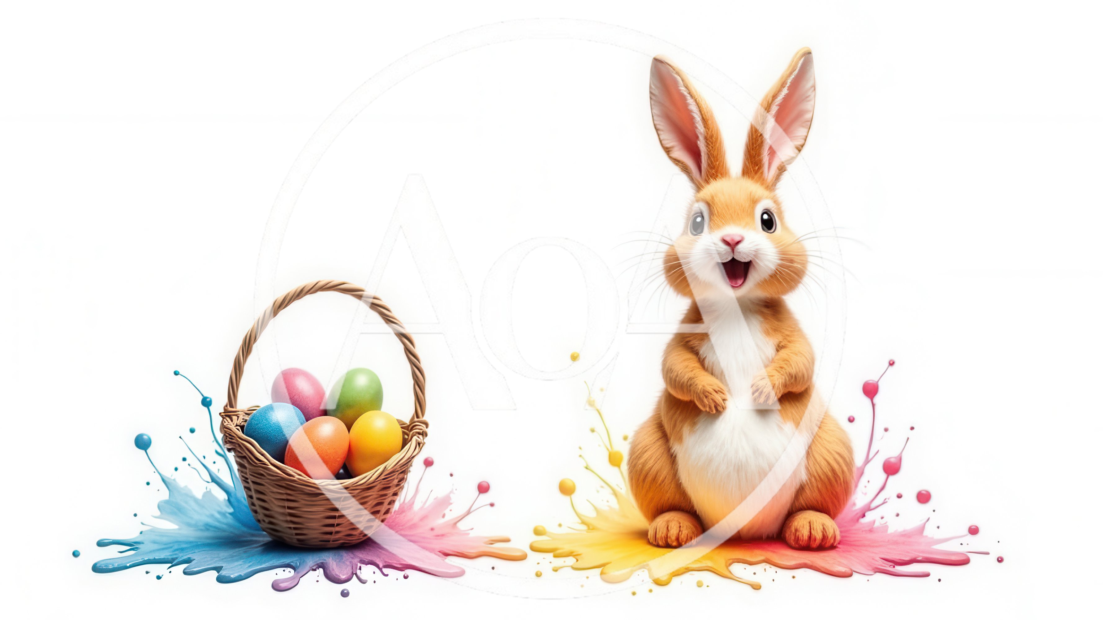 Cute Easter Bunny With Colorful Egg Basket