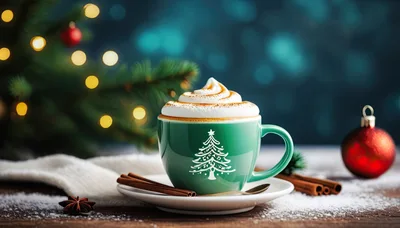 Christmas Coffee Cup With Whipped Cream And Cinnamon