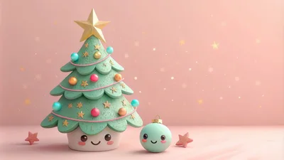 Cute Christmas Tree And Ornament Character Illustration