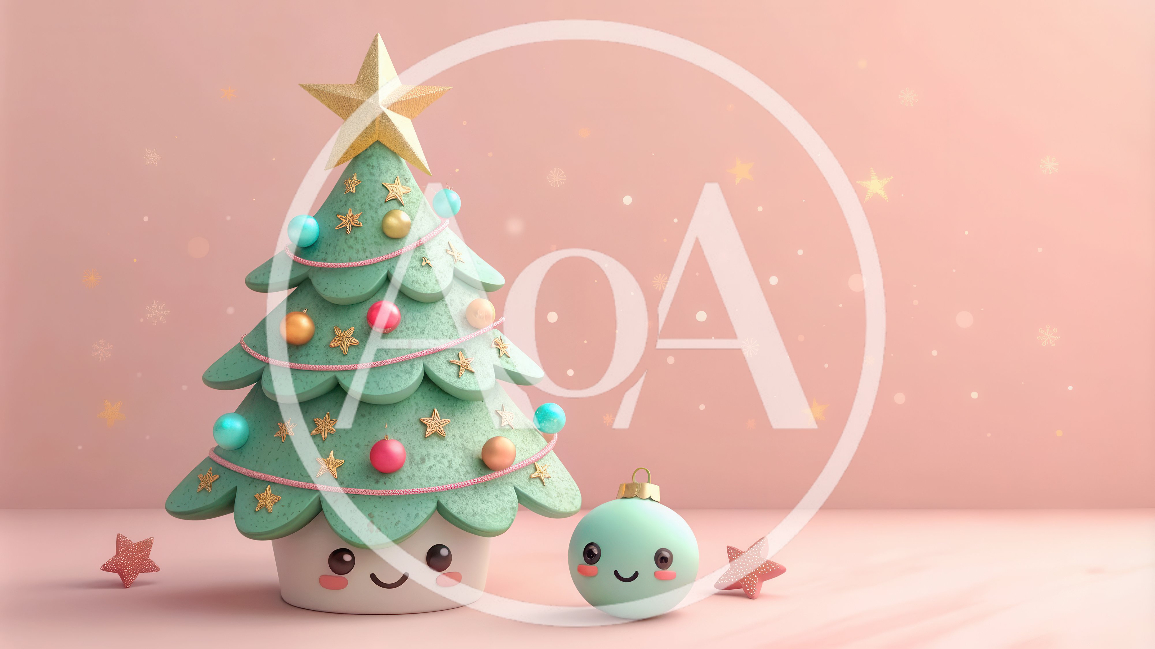 Cute Christmas Tree And Ornament Character Illustration