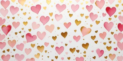 Watercolor Pink and Gold Hearts Pattern Background