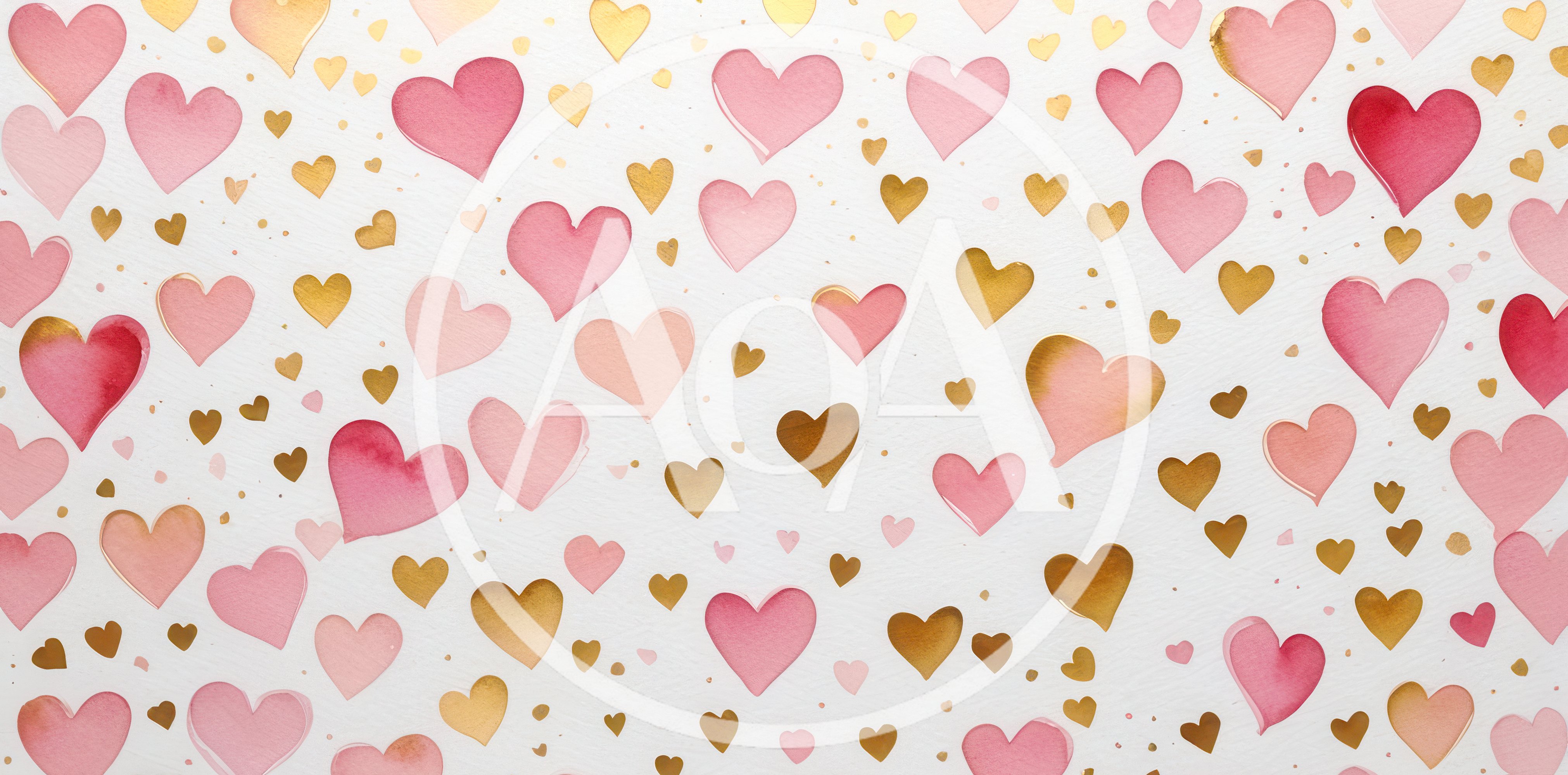 Watercolor Pink and Gold Hearts Pattern Background