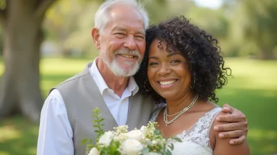 Happy Interracial Couple Celebrating Their Wedding Day