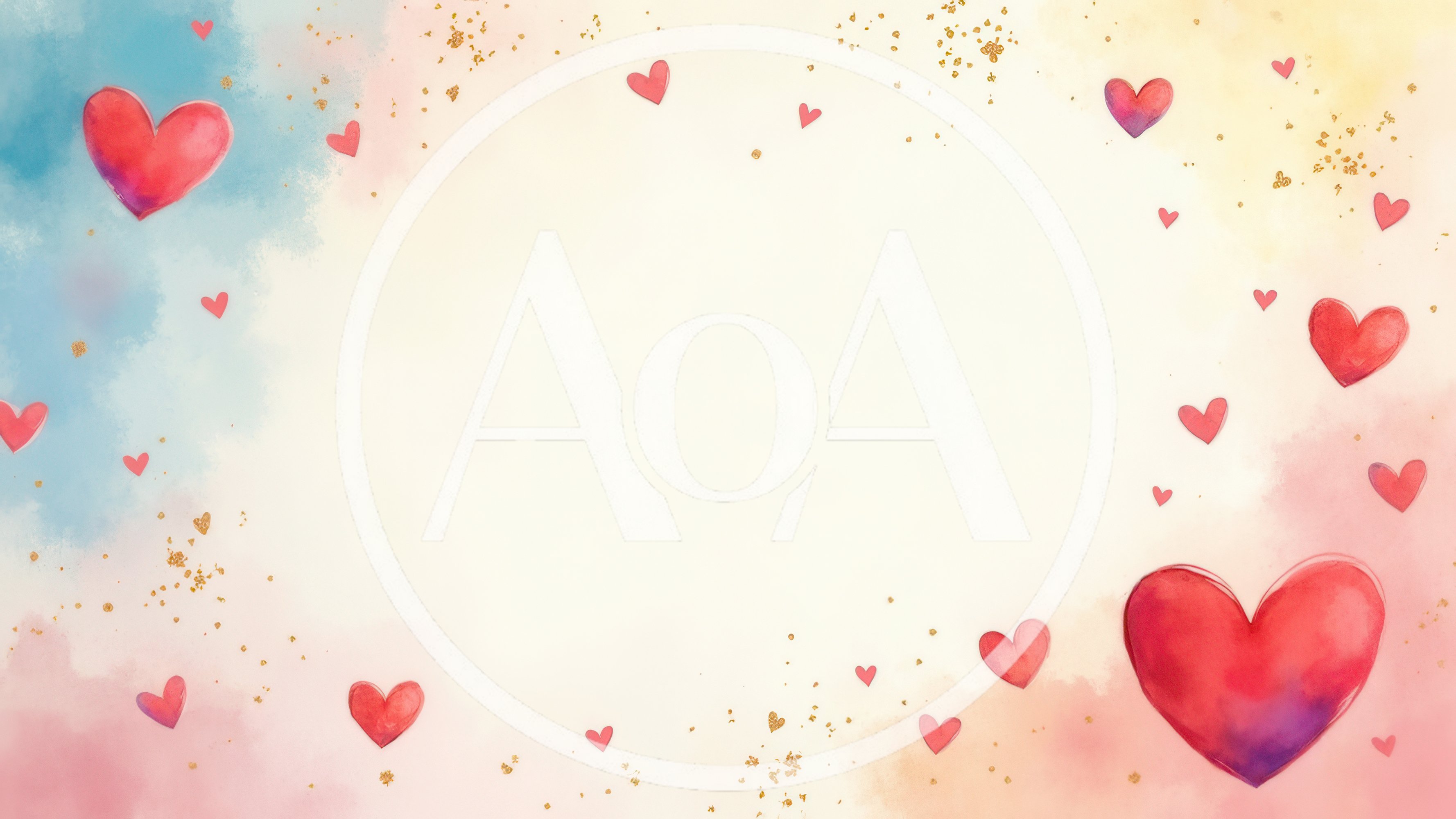 Watercolor Heart Background With Gold Glitter Accents