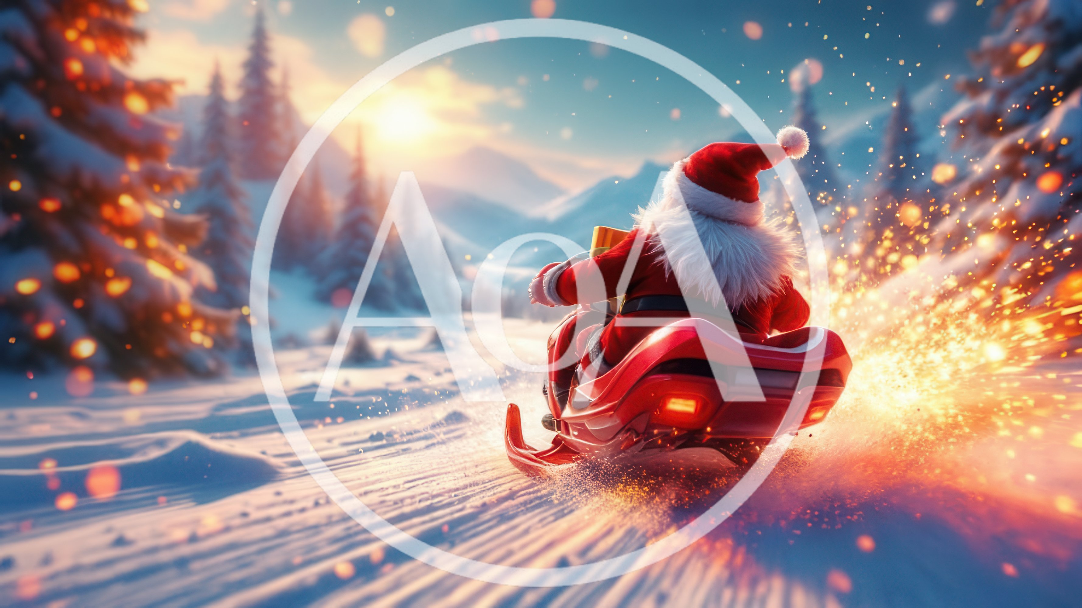 Santa Claus Riding A Futuristic Red Snowmobile