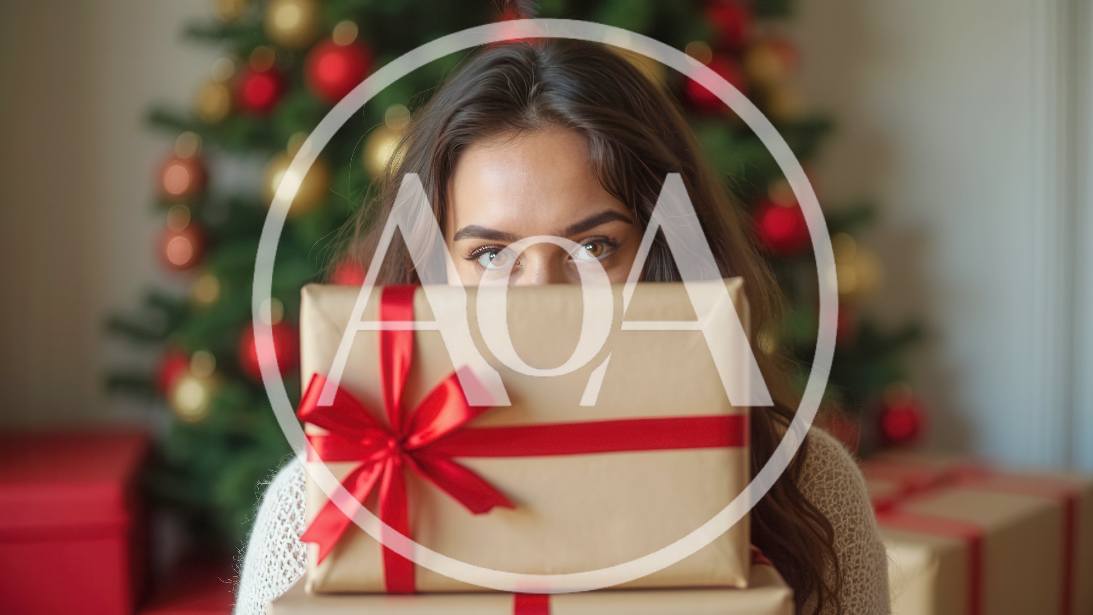 Young Woman Holding Christmas Gift Box