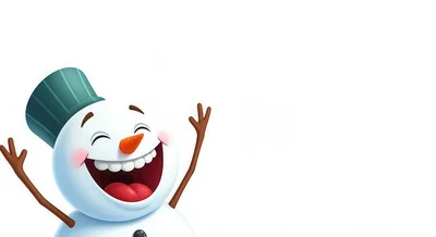 Cheerful Cartoon Snowman With A Green Hat