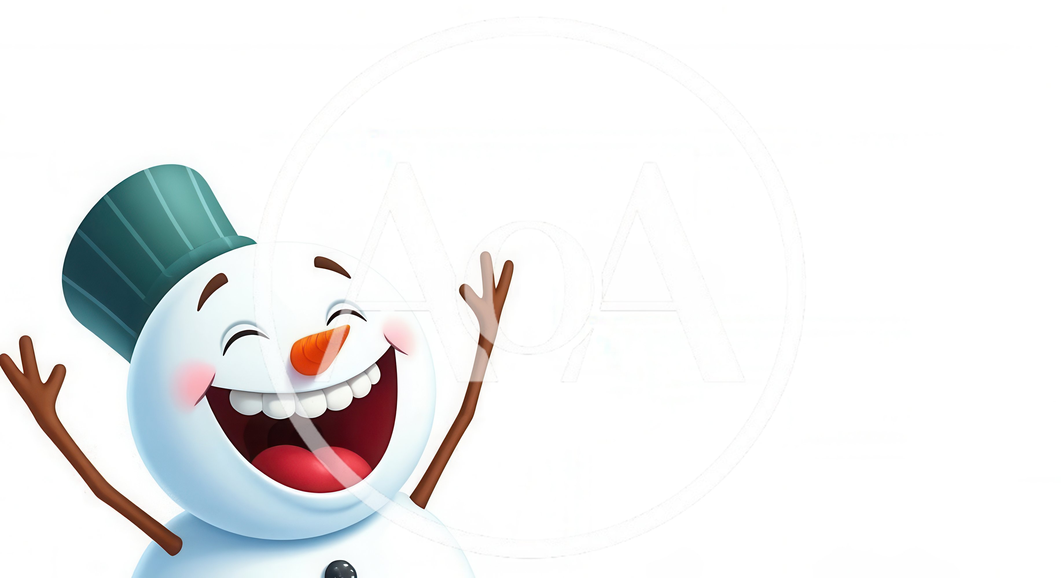 Cheerful Cartoon Snowman With A Green Hat