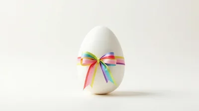 White Easter Egg With Rainbow Ribbon Bow