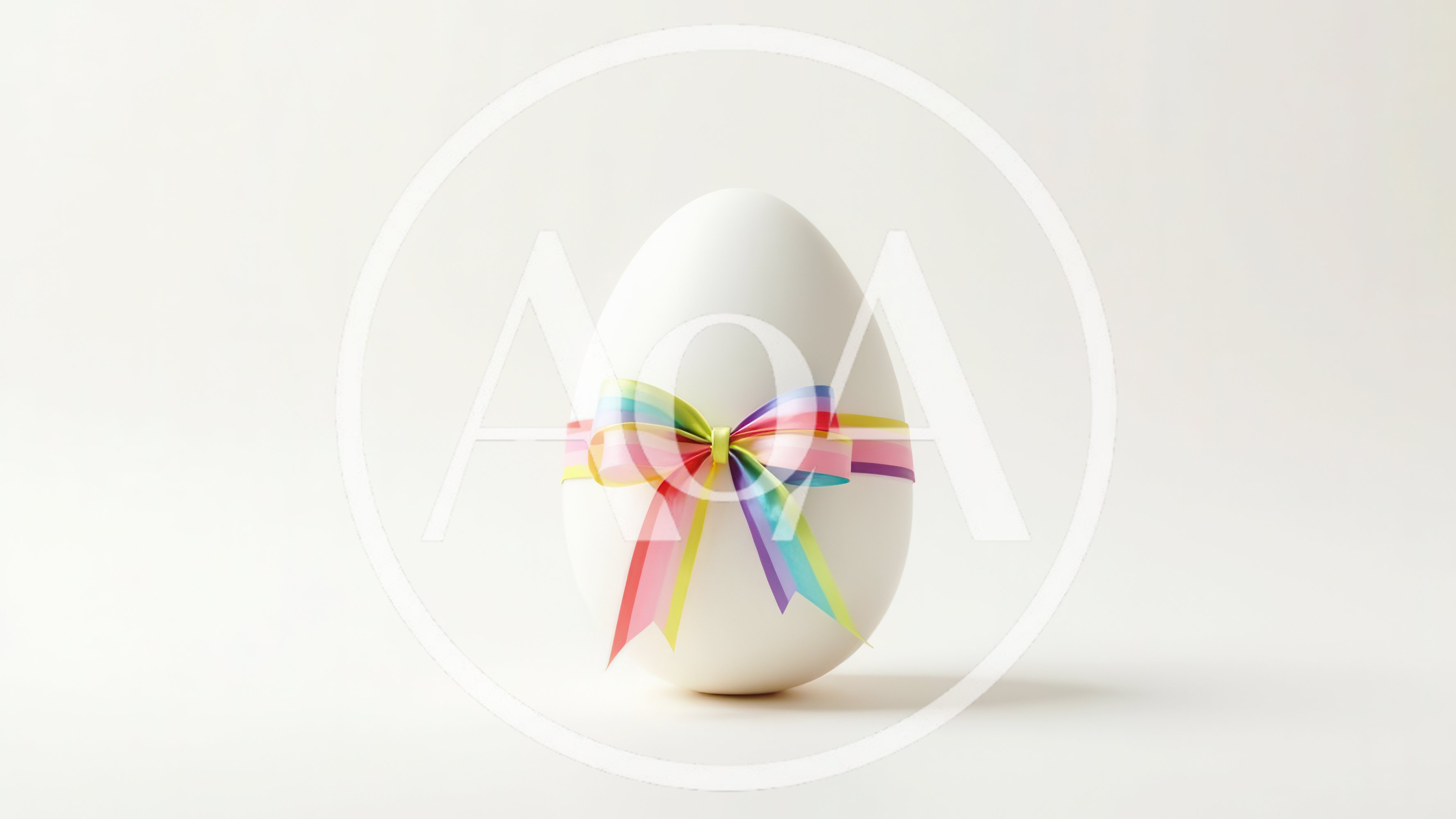White Easter Egg With Rainbow Ribbon Bow