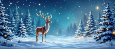 Majestic Reindeer Standing in a Snowy Winter Forest