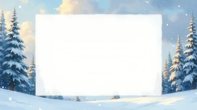 Winter Landscape With Snowy Pine Trees And Blank Frame