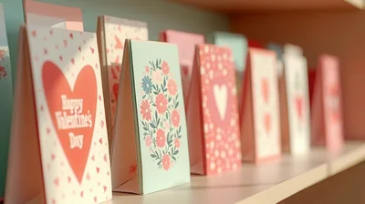 Valentine's Day Greeting Cards Displayed on Store Shelf