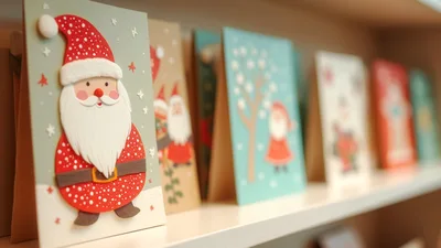 Christmas Greeting Cards Displayed On A Shelf