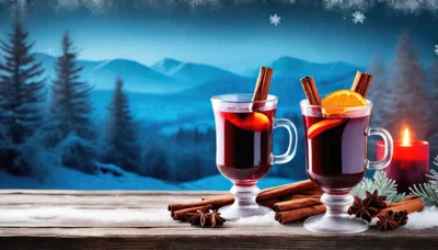 Two Glasses Of Mulled Wine On A Snowy Table