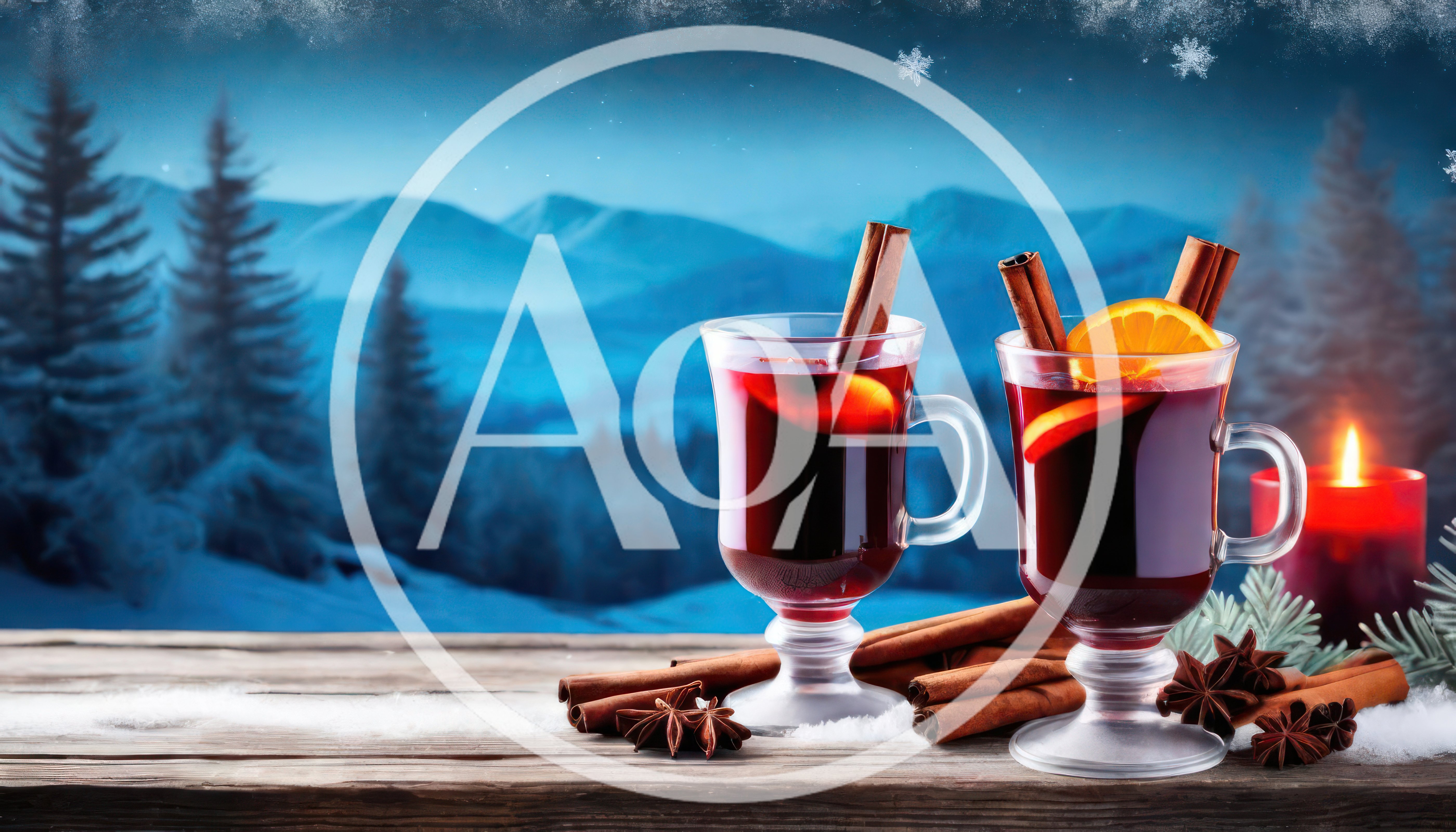 Two Glasses Of Mulled Wine On A Snowy Table