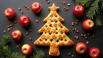 Christmas Tree Shaped Apple Pie With Fresh Fruit