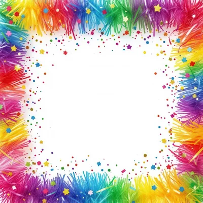 Rainbow Tinsel Frame With Colorful Confetti