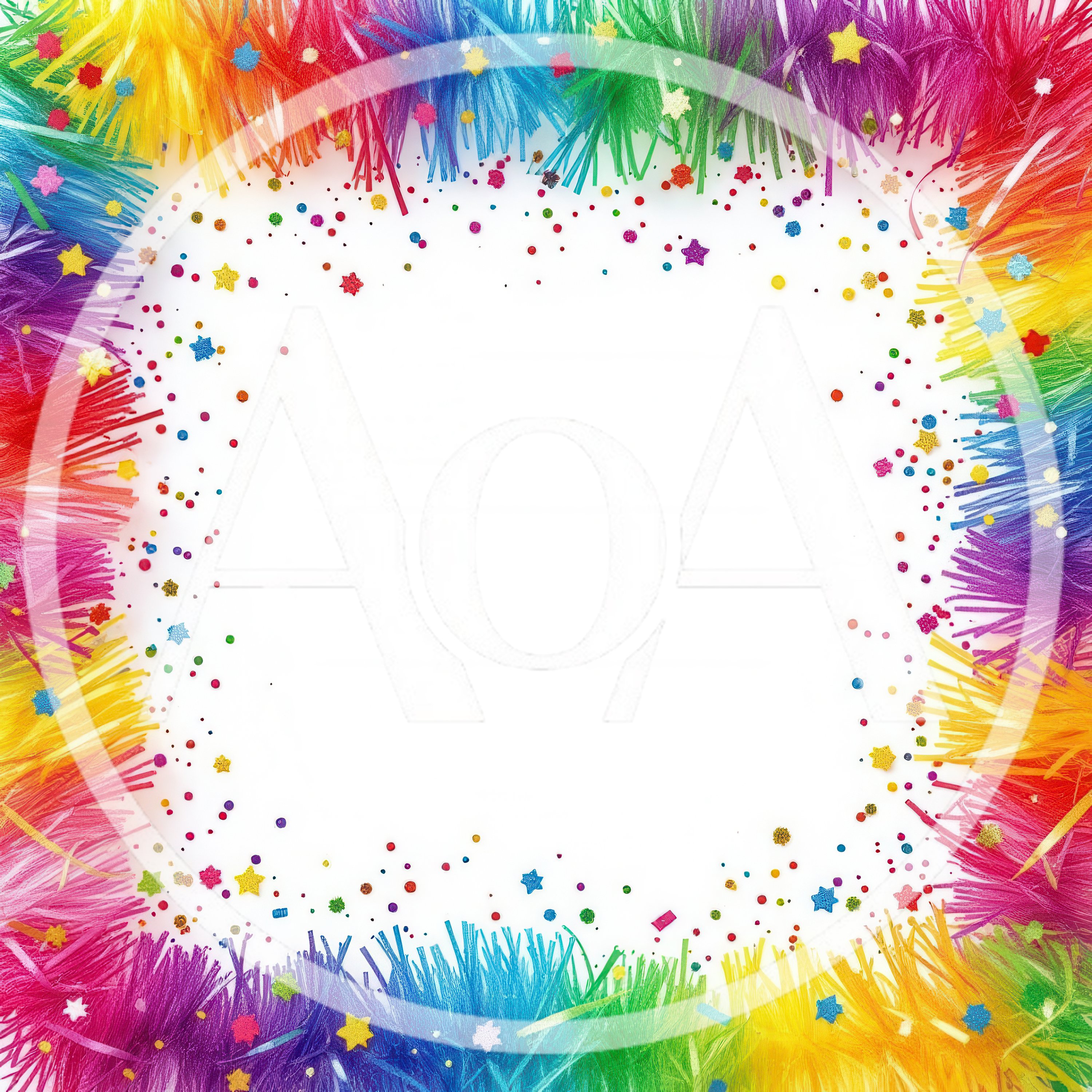 Rainbow Tinsel Frame With Colorful Confetti