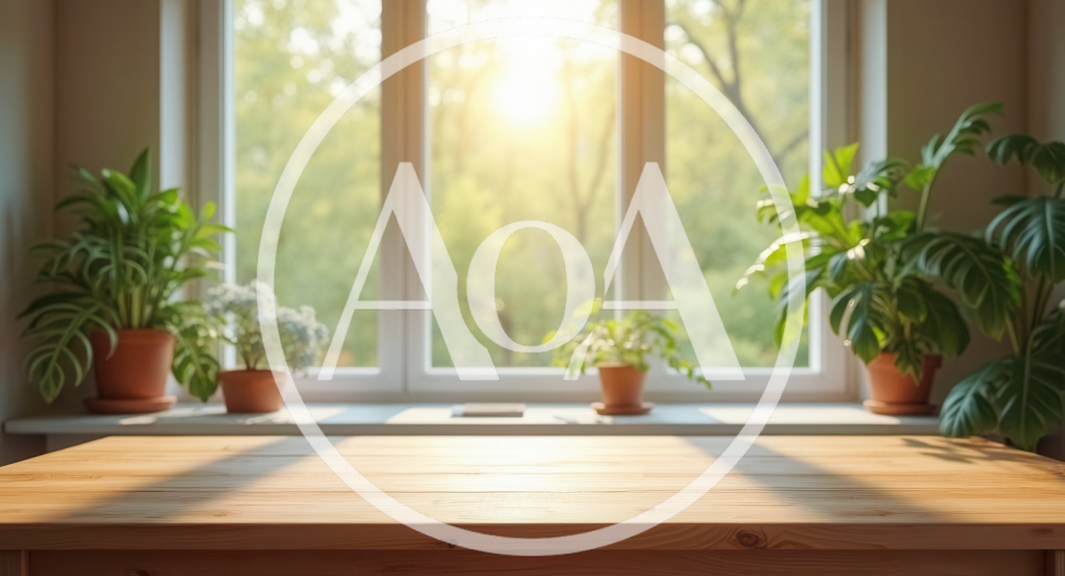 Wooden Table With Potted Plants Near Sunny Window